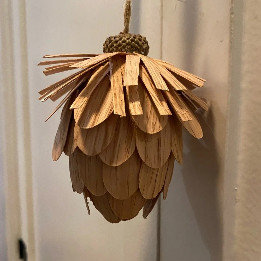 🎄 CRATE & BARREL Wood Pinecone Christmas Ornament, Qty 9